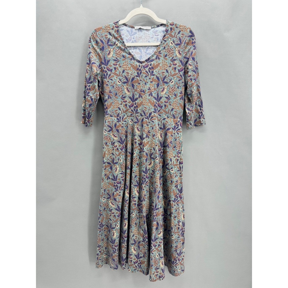 Peruvian Connection Tuscan Floral Dress Bluestone Maxi Small Boho Cottagecore - Picture 2 of 12